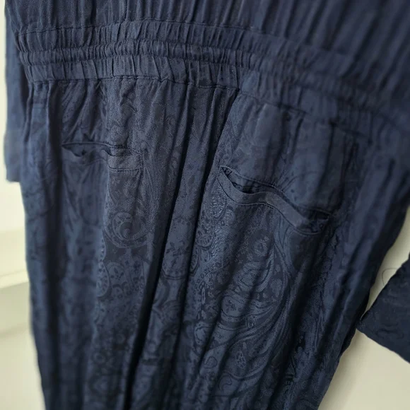 LRL Paisley Jacquard Button Down Long Sleeve Jumpsuit in Navy - Picture 11 of 12